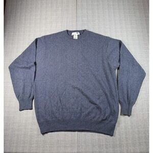 I Levrieri Sweater Mens XL Blue  Cashmere Silk Cable Knit Ribbed Trim Crew Neck
